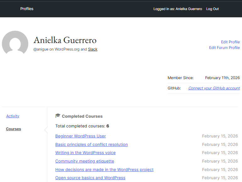WordPress.org account evidence